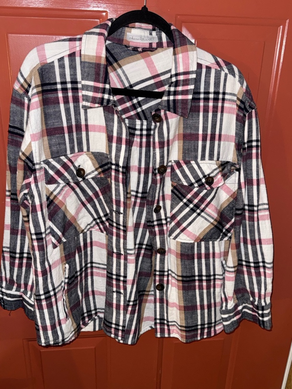 KEREN hart Pink, Black & Cream Plaid Shirt